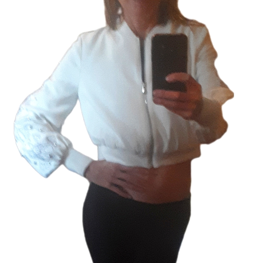 Jonathan Simkhai white jewelled bomber jacket